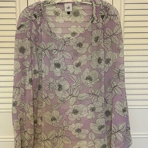 CAbi Lavender and Cream Floral Top